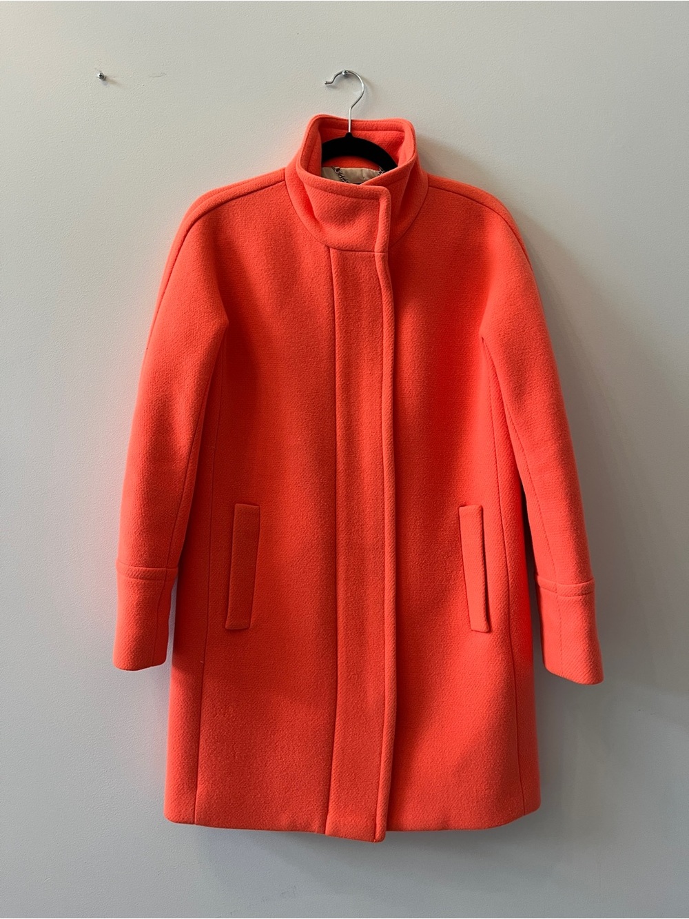 J. Crew Bright Orange Wool-Blend Stand Collar Peacoat